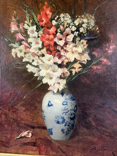 Ölgemälde Nature Morte Aux Fleurs , Aimé Perret (1846-1927)