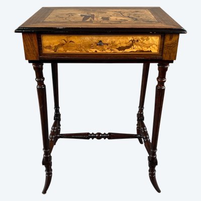 Coiffeuse / Table à Bijoux Marquetée , Epoque Napoléon III