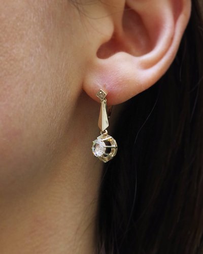 Dormeuses Art Deco diamants en or 18k et platine, taille rose hollandaise, 1,10ct, bijou ancien