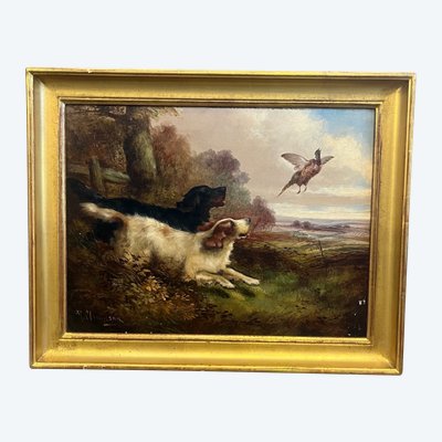 Tableau - Huile Sur Toile - épagneuls - R. Cleminson - Angleterre - XIX ème