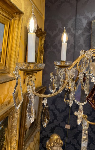 Gilded Iron and Cut Crystal Chandelier by Maison Baguès, circa 1920