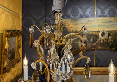 Gilded Iron and Cut Crystal Chandelier by Maison Baguès, circa 1920