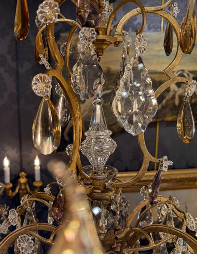 Gilded Iron and Cut Crystal Chandelier by Maison Baguès, circa 1920