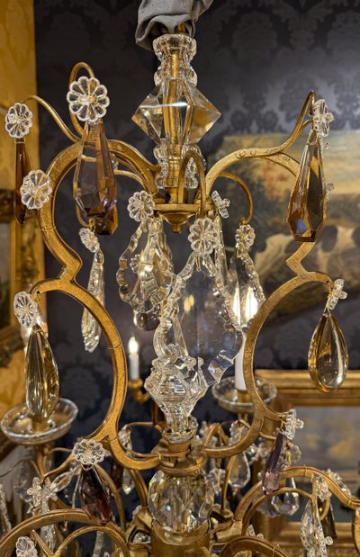 Gilded Iron and Cut Crystal Chandelier by Maison Baguès, circa 1920