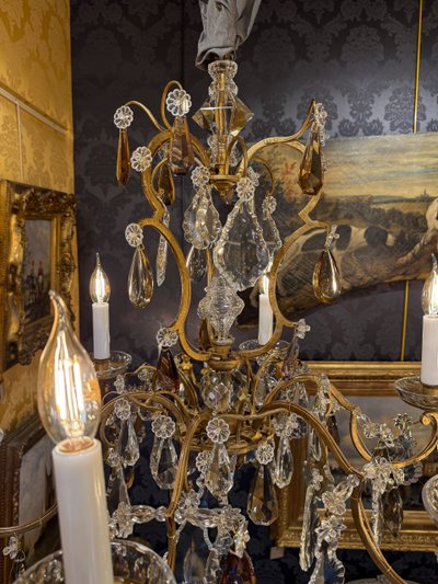 Gilded Iron and Cut Crystal Chandelier by Maison Baguès, circa 1920