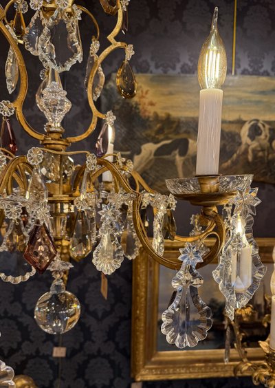 Gilded Iron and Cut Crystal Chandelier by Maison Baguès, circa 1920