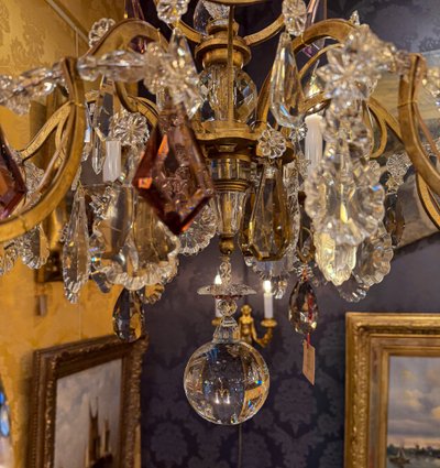Gilded Iron and Cut Crystal Chandelier by Maison Baguès, circa 1920