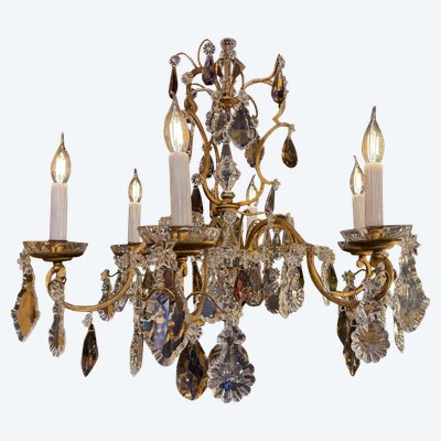 Gilded Iron and Cut Crystal Chandelier by Maison Baguès, circa 1920