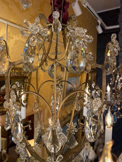 Gilded Iron and Cut Crystal Chandelier by Maison Baguès, circa 1920