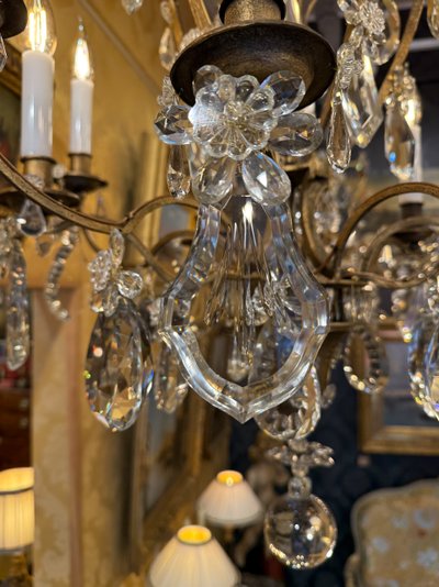 Gilded Iron and Cut Crystal Chandelier by Maison Baguès, circa 1920