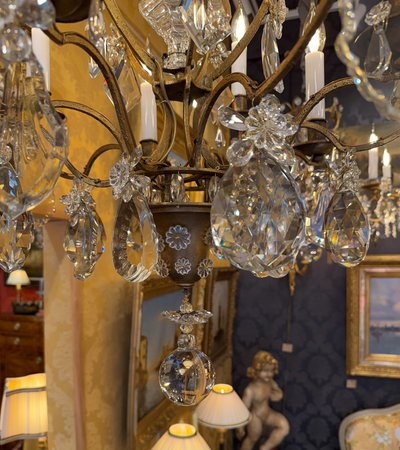 Gilded Iron and Cut Crystal Chandelier by Maison Baguès, circa 1920