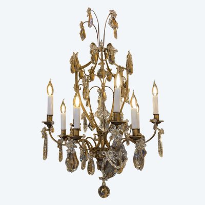 Gilded Iron and Cut Crystal Chandelier by Maison Baguès, circa 1920