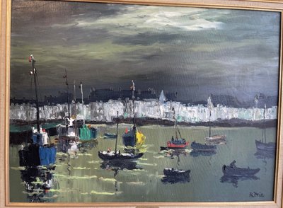 Coucher De Soleil En Rade De Rouen Signed René Prin