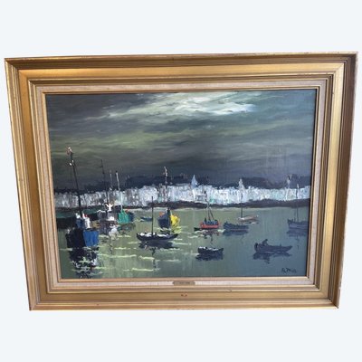 Coucher De Soleil En Rade De Rouen Signed René Prin