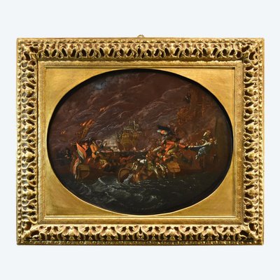 Scene Of A Night-time Naval Battle, Ilario Mercanti ‘lo Spolverini’ 