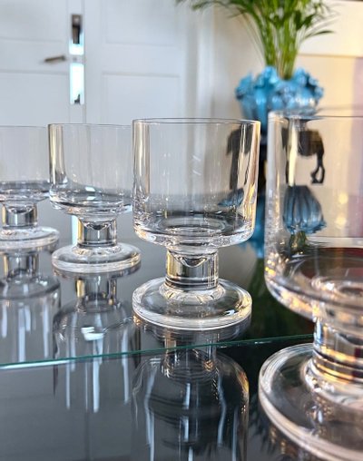 Set di 10 bicchieri da acqua con stelo in cristallo - Vintage anni '70 