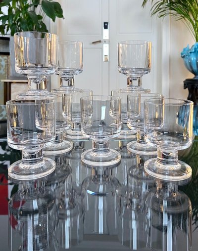 Set di 10 bicchieri da acqua con stelo in cristallo - Vintage anni '70 