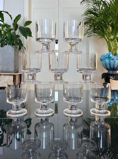 Set di 10 bicchieri da acqua con stelo in cristallo - Vintage anni '70 