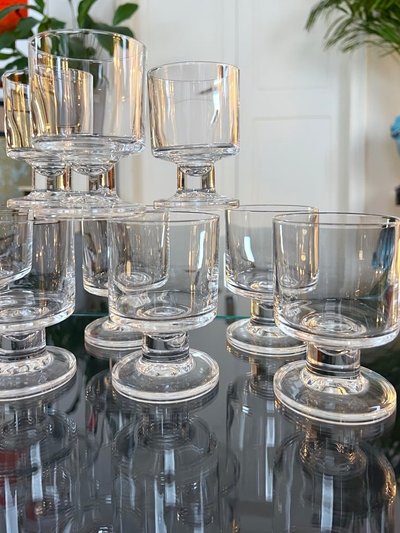Calici da vino con stelo in cristallo - Vintage 1970 - Set di 11 bicchieri da tavola