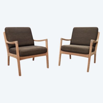 Pair of Senator armchairs in solid teak, Ole Wanscher