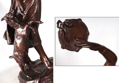 Bronze XIX ème, Eugène MARIOTON 1857 / 1933, Esméralda et sa chèvre.