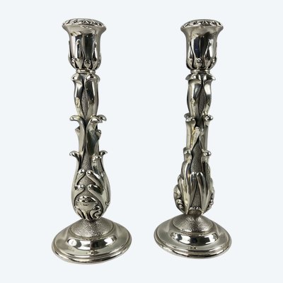 Pair of silver-plated candlesticks