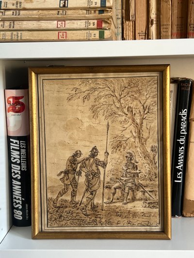 Roman Centurion at Rest, 18th century Italian school, Brown ink wash