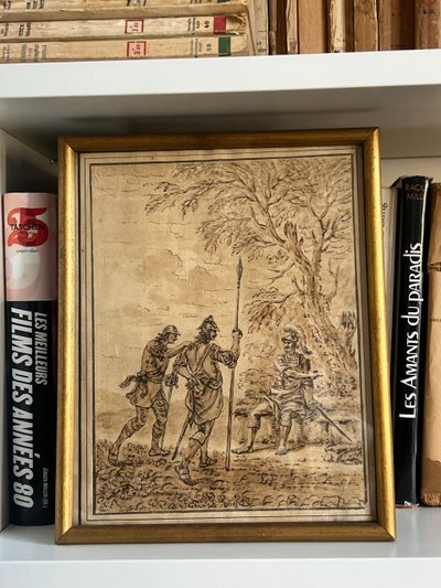 Roman Centurion at Rest, 18th century Italian school, Brown ink wash