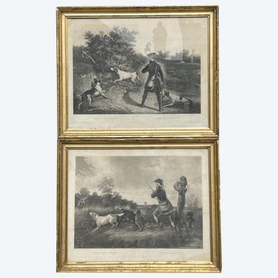 Pair of engravings, Duck and Pheasant Hunting, Philippe Ledieu, About 1840