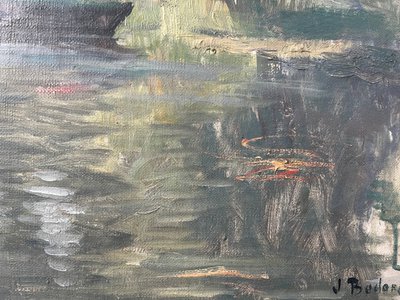 Painting HST "Bord de rivière" post impressionist 1904 signed J. Bedorez