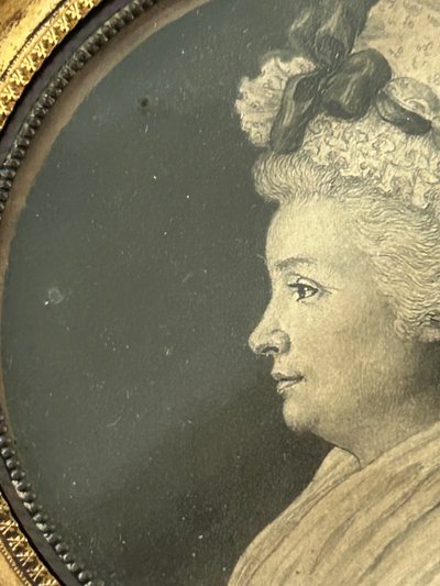 Eighteenth-Century Grisaille Miniature of a Woman in Profile
