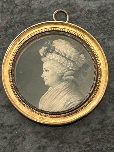 Eighteenth-Century Grisaille Miniature of a Woman in Profile