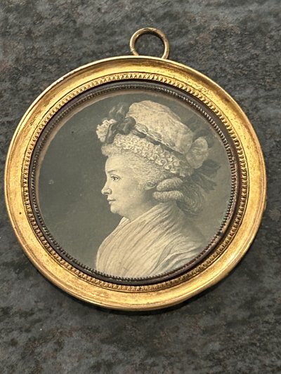 Eighteenth-Century Grisaille Miniature of a Woman in Profile