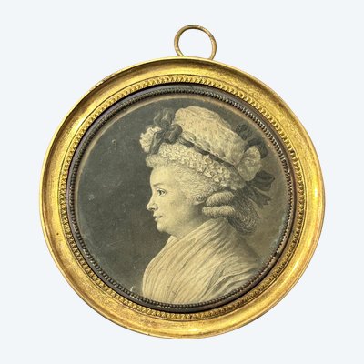Eighteenth-Century Grisaille Miniature of a Woman in Profile