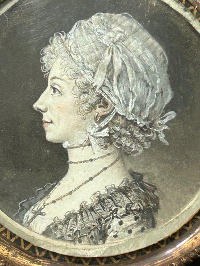 Eighteenth-Century Grisaille Miniature of a Woman in Profile