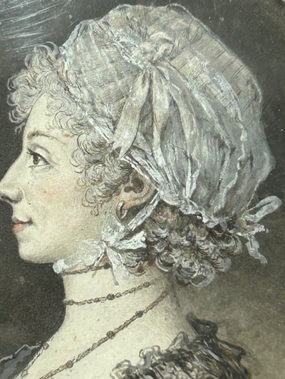 Eighteenth-Century Grisaille Miniature of a Woman in Profile