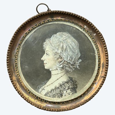 Eighteenth-Century Grisaille Miniature of a Woman in Profile