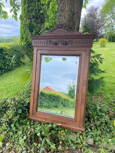 Grand miroir biseauté en bois sculpté - Style néo-renaissance, XIXème siècle