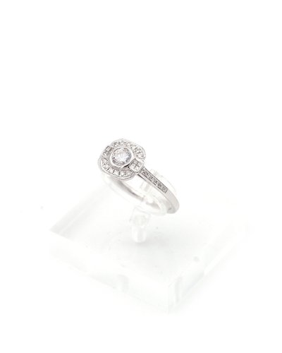 Anello con diamante in stile Art Déco da 0,25 carati in oro bianco 18 carati, anello di fidanzamento, matrimonio, diamanti