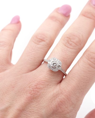 Anello con diamante in stile Art Déco da 0,25 carati in oro bianco 18 carati, anello di fidanzamento, matrimonio, diamanti