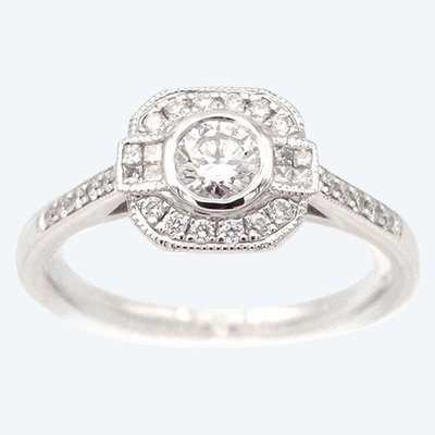Anello con diamante in stile Art Déco da 0,25 carati in oro bianco 18 carati, anello di fidanzamento, matrimonio, diamanti