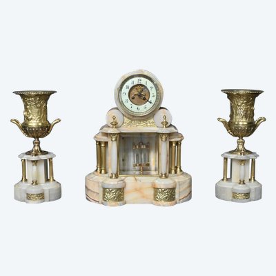 Marble and bronze mantel set, "A L'Espérance" by H.Godchot - Late 19th century