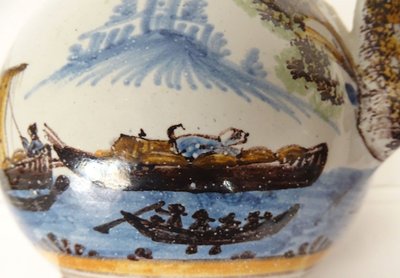 Pichet Trompeur Pot Surprise Faïence Nevers Train Bateaux Gabares 19th century