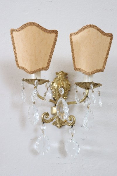 Sconces In Gilded Bronze And Crystal, 1980s, Set Of 2