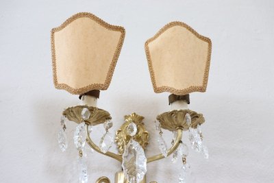 Sconces In Gilded Bronze And Crystal, 1980s, Set Of 2