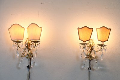Sconces In Gilded Bronze And Crystal, 1980s, Set Of 2