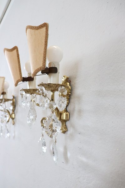 Sconces In Gilded Bronze And Crystal, 1980s, Set Of 2