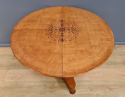 Round Table with Extensions in Bird's Eye Maple, Charles X style - 1940