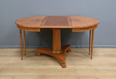 Round Table with Extensions in Bird's Eye Maple, Charles X style - 1940