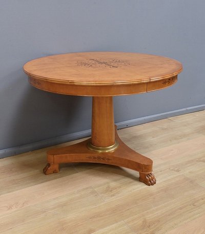 Round Table with Extensions in Bird's Eye Maple, Charles X style - 1940
